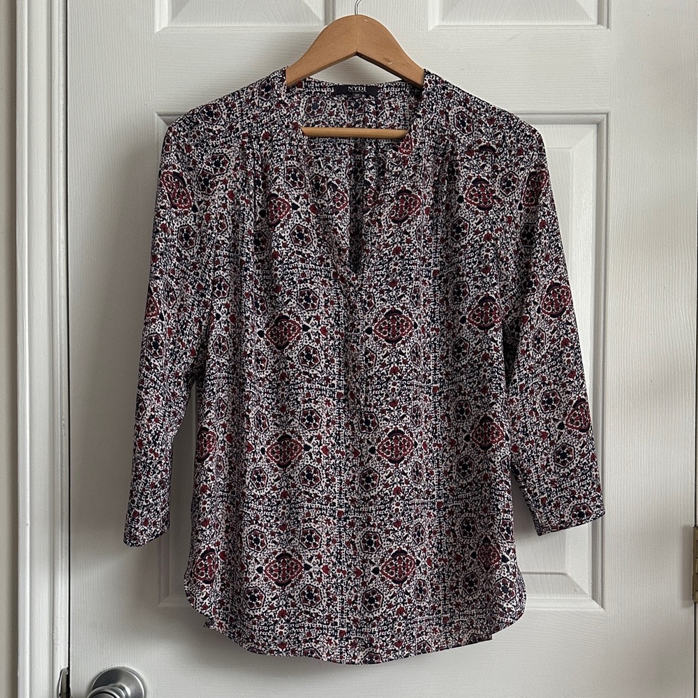 NYDJ Black and Red Patterned Blouse